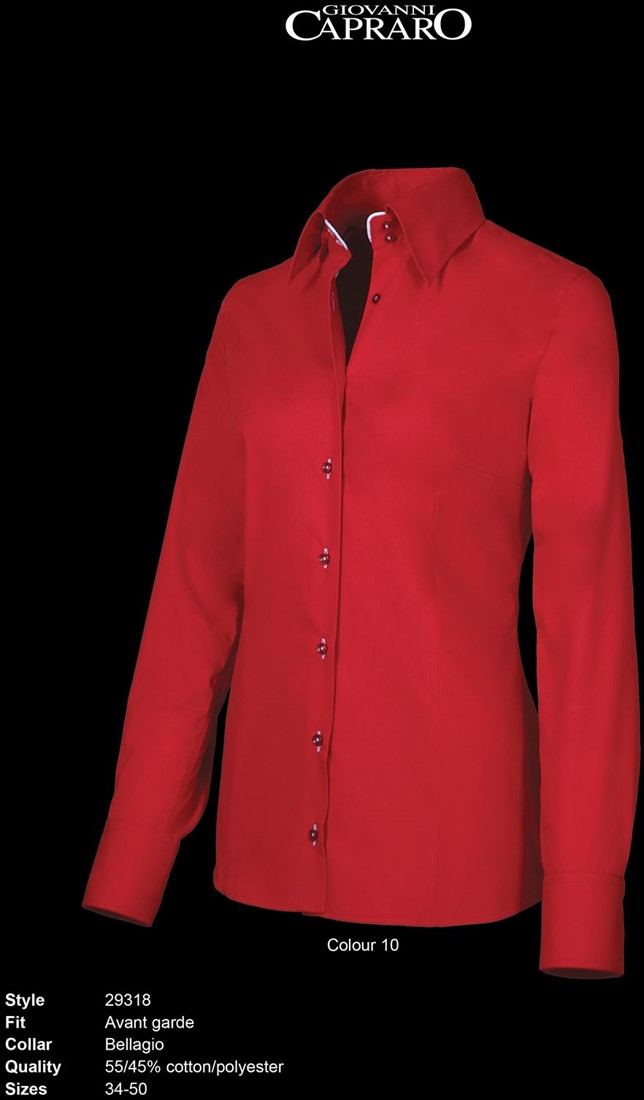 lip jas Bende Giovanni Capraro 29318-10 Dames Blouse - Rood [Wit accent] WorkWear4All