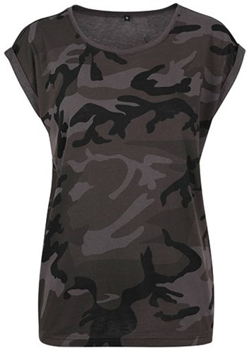 Build Your Brand BY112 Ladies Camo Extended Shoulder Camo Tee